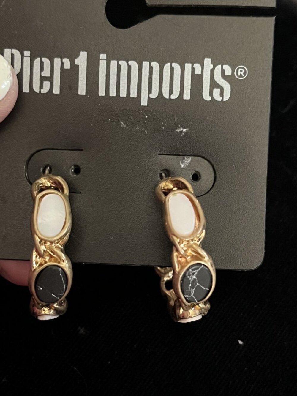 Pier one imports Size ONE SIZE Chain Link Hoop Earrings with Stone Accents